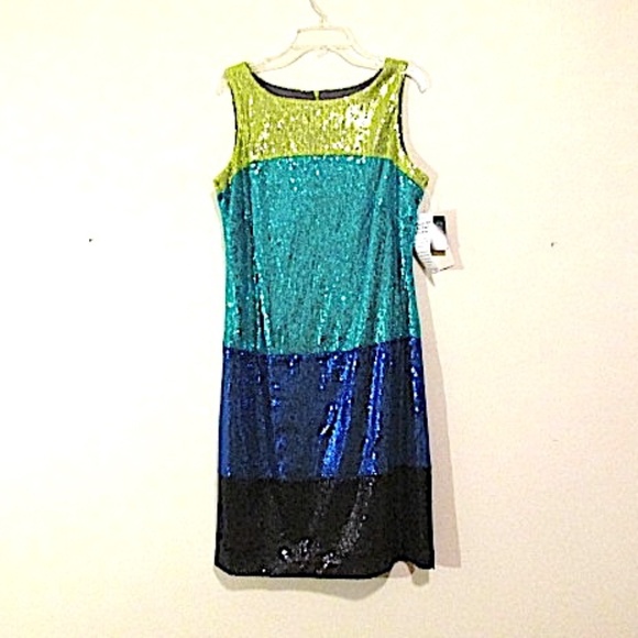 NWT Gabby Skye Blue Sequin Sheath Dress, Size 8 - Picture 1 of 9